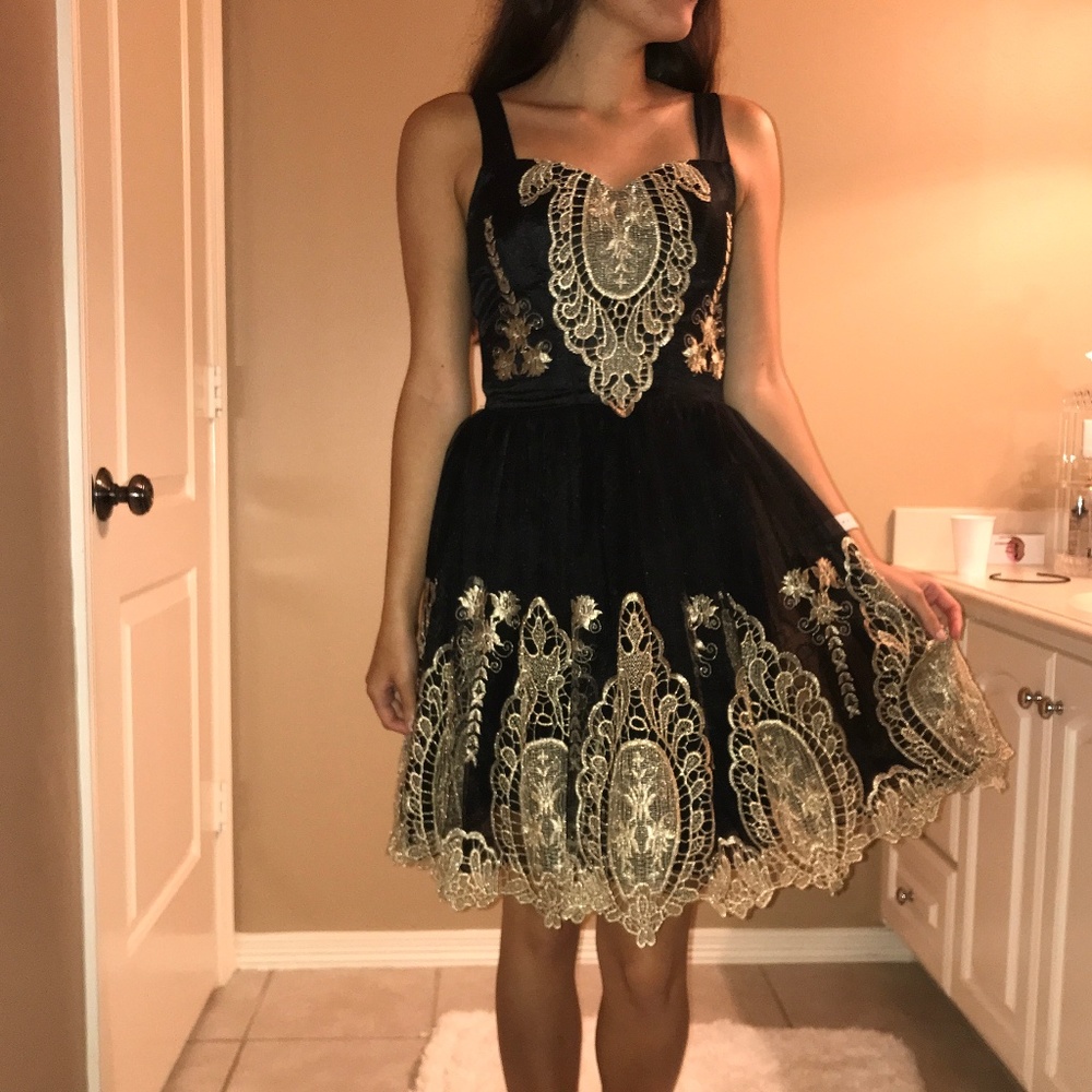 Black and Gold Embroidered Dress
